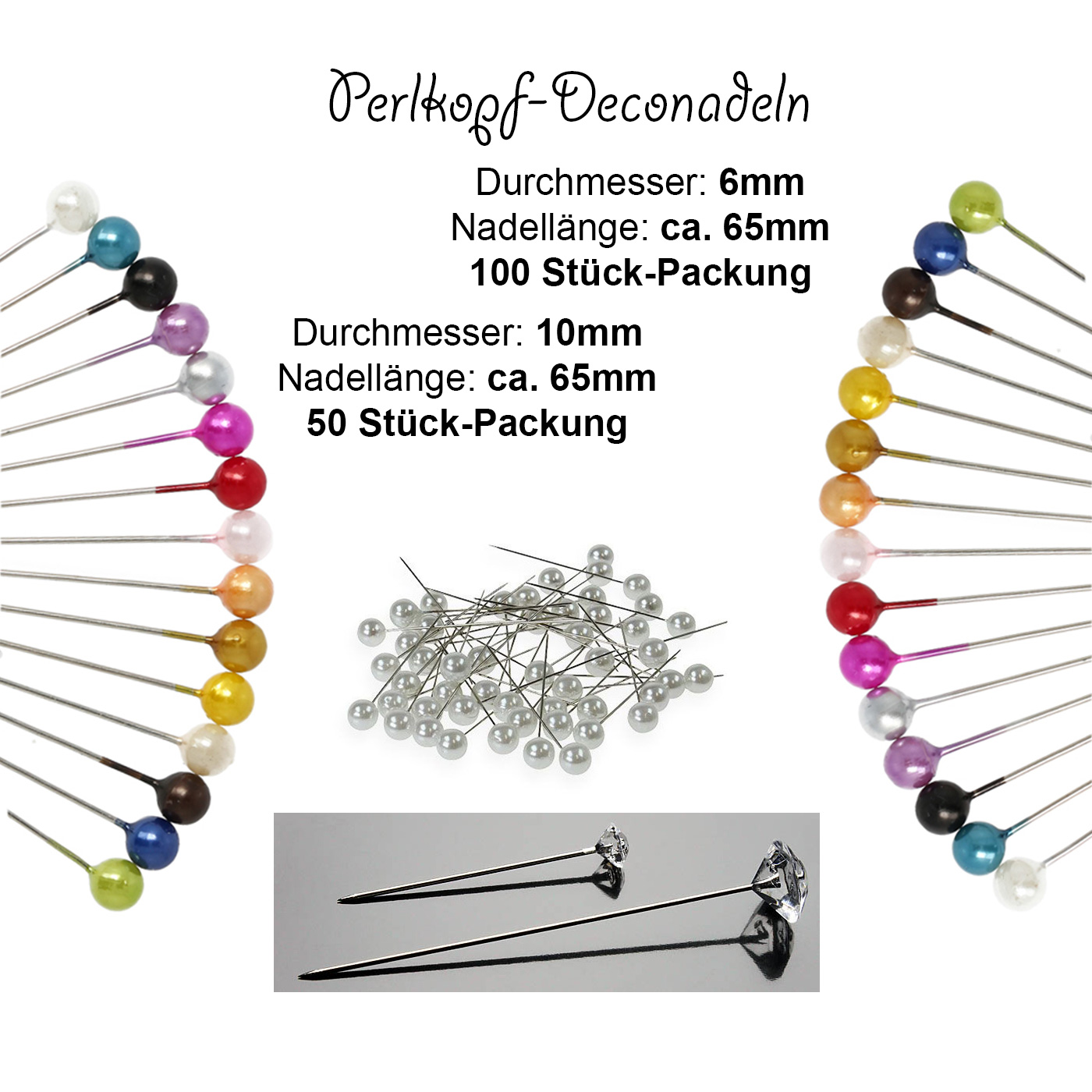 Perlkopf-Deconadeln: Breiten- und Farbauswahl