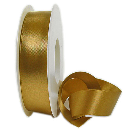 Satinband SINFINITY, gold: 25mm breit / 25m-Rolle, mit feiner Webkante.