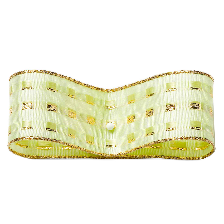 1512025113uUERjew8zI59i Dekorband-GLAMOUR, hellgrün-gold: 25mm breit / 25m-Rolle, mit Drahtkant