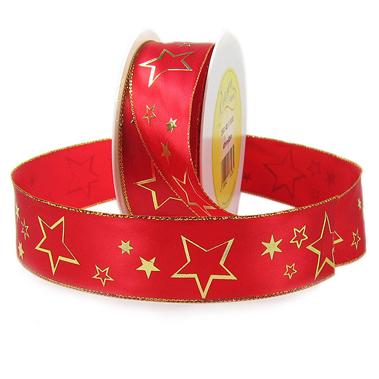 54634020tmy3Zr4aqt4uR Weihnachtsband-CIELO, rot-gold: 40mm breit / 25m-Rolle, mit Drahtkante