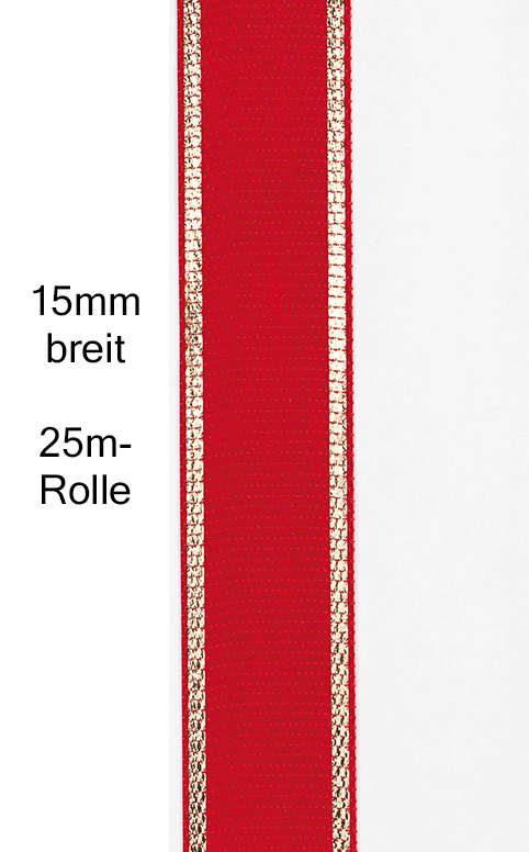 Beispiel: Satinband EASY mit Goldkante: 15mm breit / 25m-Rolle