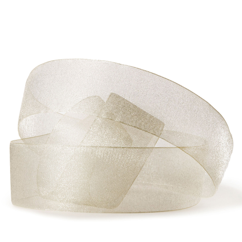 4666_14_25 Organzaband-CHIFFON, creme: 40mm breit / 50m-Rolle, mit feiner Webkante.