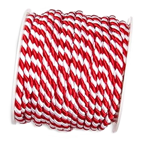 6mm1 Kordel, rot-weiß: 6mm breit / 25m-Rolle.