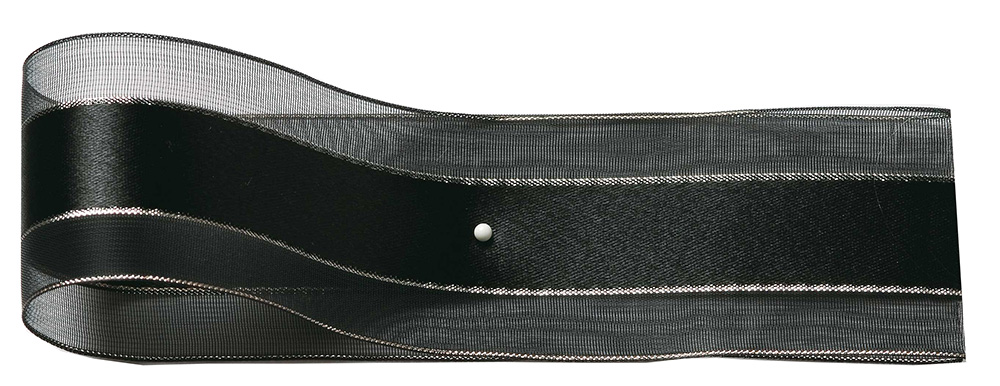 Dekorband-SHINY, schwarz-silber: 38mm breit / 25m-Rolle