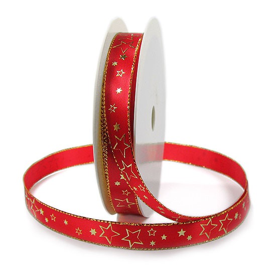 Weihnachtsband-CIELO, rot-gold: 15mm breit / 25m-Rolle, mit Drahtkante