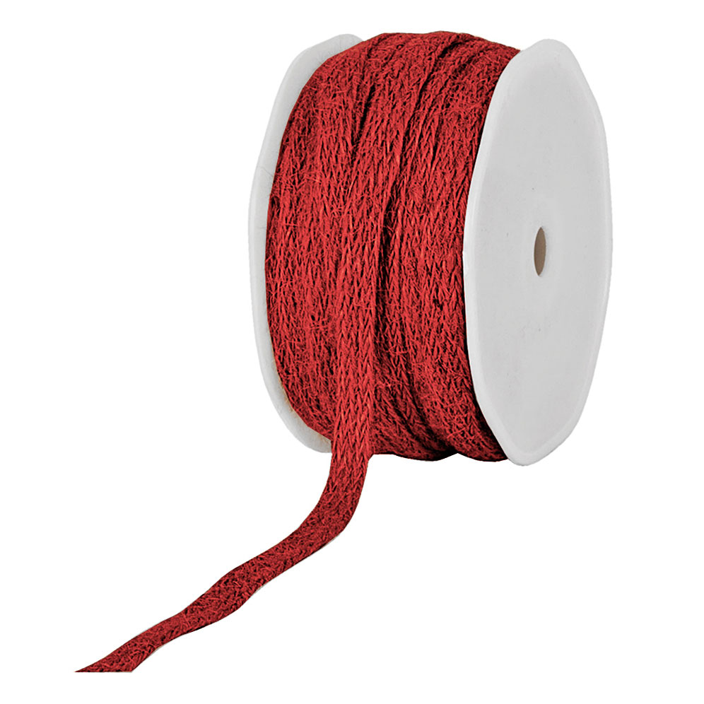 Jute-Flechtband, rot: 12mm breit / 20m-Rolle