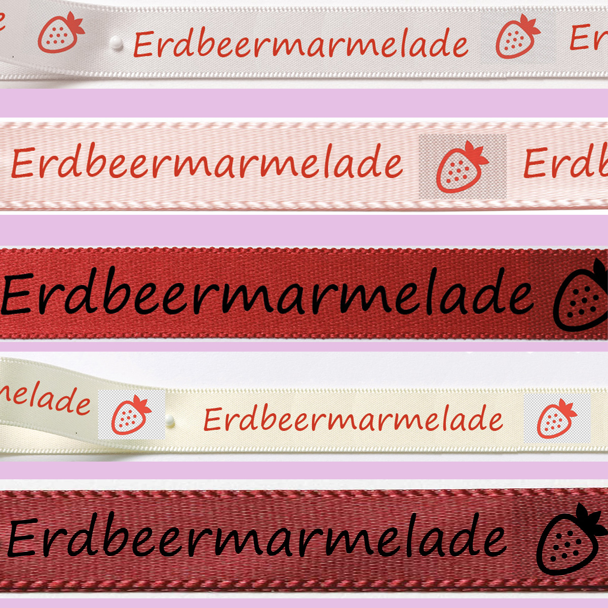 Erdbeermarmelade-Band: 15mm breit / 5m-Strängchen