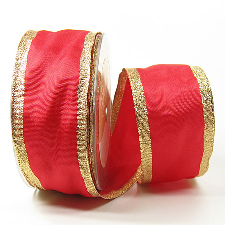 Dekorband Classic, rot-gold: 50mm breit / 25m, mit Drahtkante