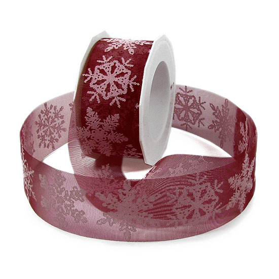 Weihnachtsband FLOCKE: 40mm breit / 20m-Rolle, bordeaux