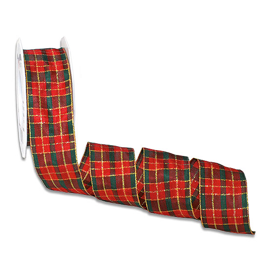 5734025609 Weihnachtsband - GLASGOW: 40mm breit / 25m-Rolle, rot-grün-gold
