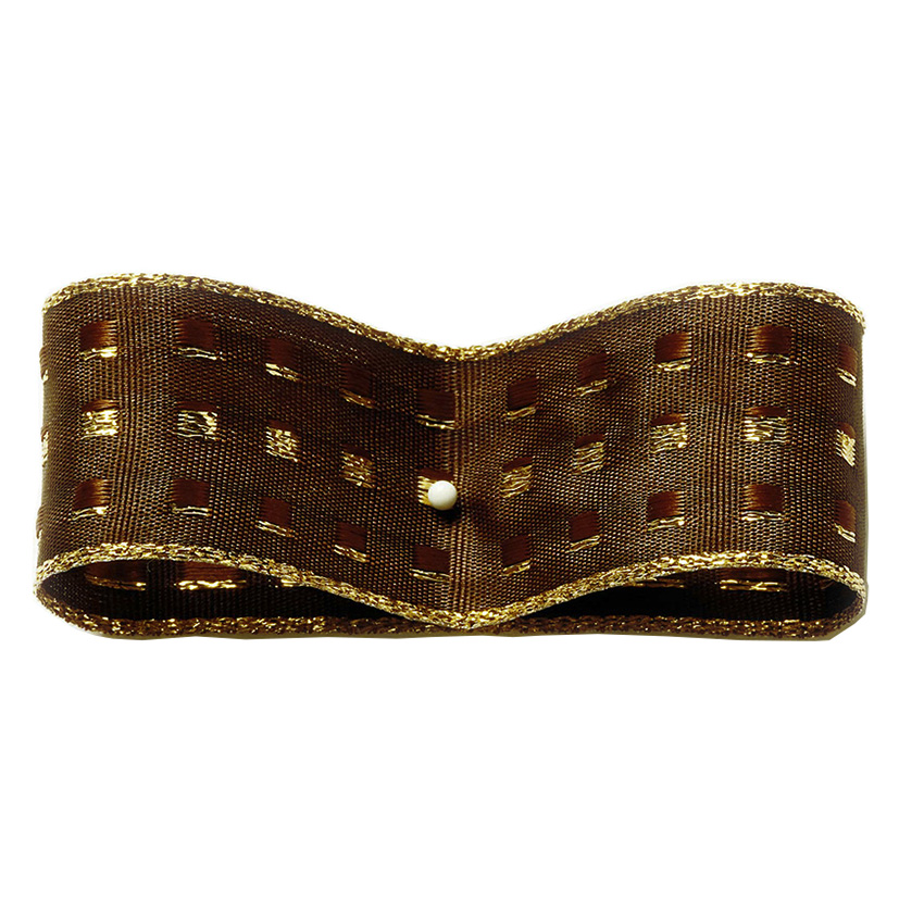 1512025163xdXf1QLS9hXIq Dekorband-GLAMOUR, dunkelbraun-gold: 25mm breit / 25m-Rolle, mit Drahtkante