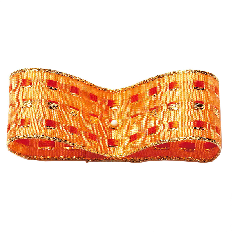1512025021 Dekorband-GLAMOUR, apricot-gold: 25mm breit / 25m-Rolle, mit Drahtkante
