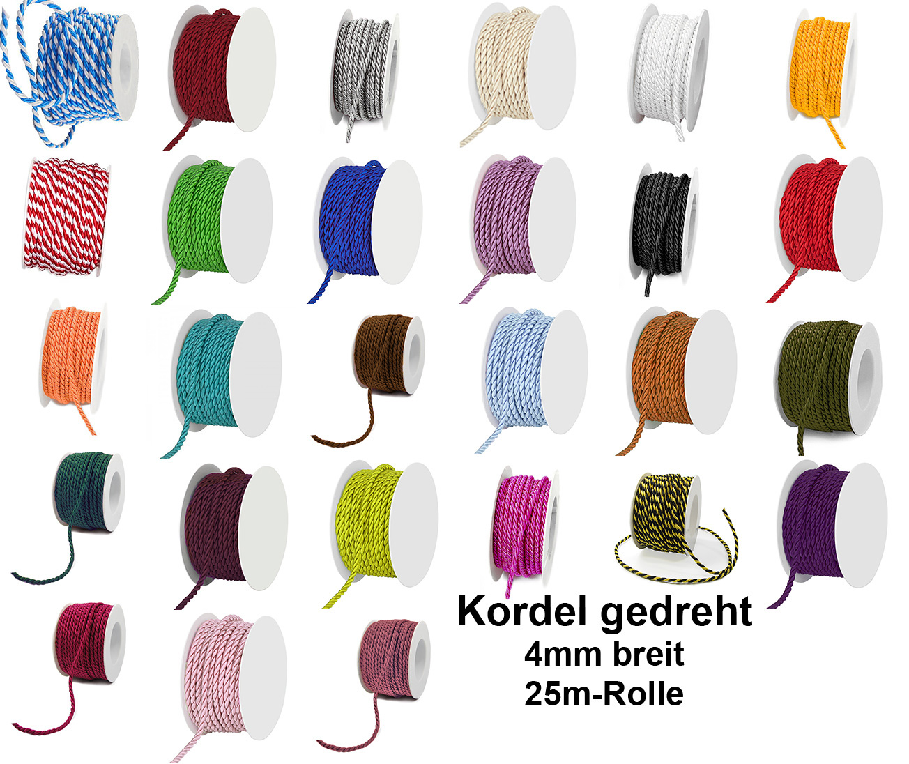 Kordel, gedreht 4mm breit / 25m-Rolle