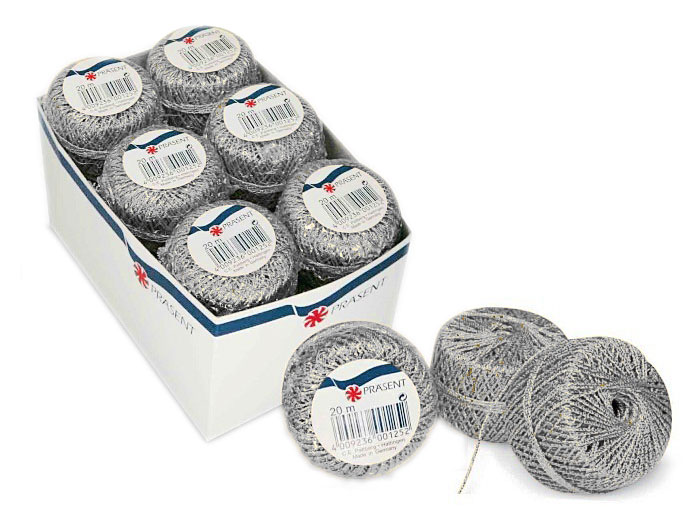 127-631-3 SPAR-PACK = 6 Rollen zum Preis von 1,99 € pro Stück: GARN-Kordel: 1,2 mm Ø / 20m-Rolle, silber