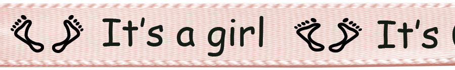 Babyband-It-a-girl Satinband hellrosa, "It's a girl": 15mm breit / 25m Rolle