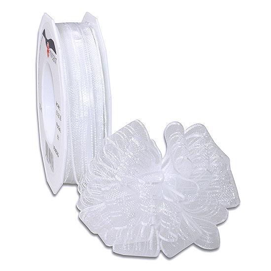 502525601 Ziehschleifenband VENEDIG: 25mm breit / 25m-Rolle, weiss