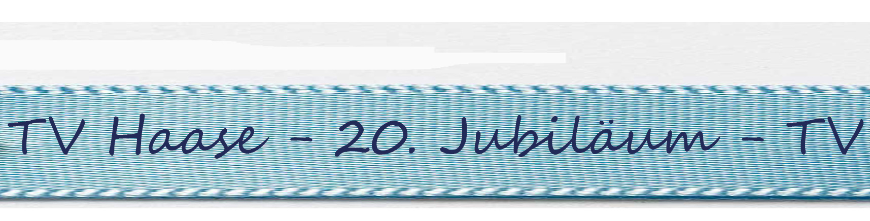 Beispiel: Ihr Text auf Satinband hellblau-marineblau mit Schreib-Schrift: 15mm breit / 25m-Rolle