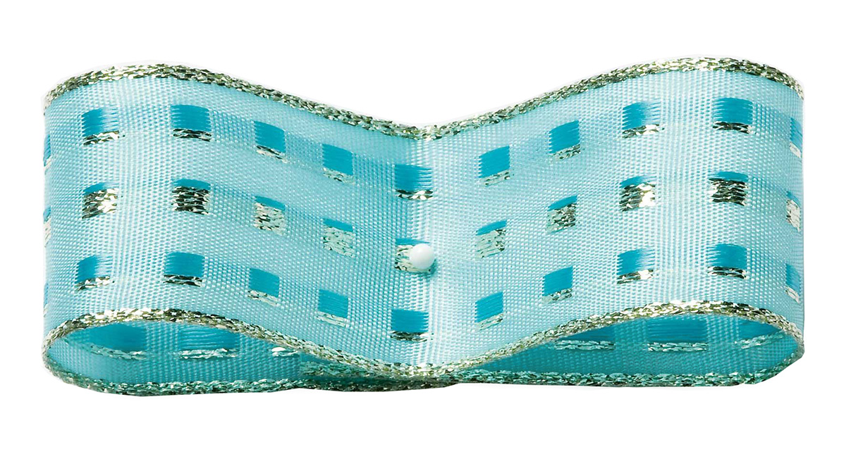 1512025172-1Ca895PXZWbd5b Dekorband-GLAMOUR, türkis-silber: 25mm breit oder 38mm breit / 25m-Rolle, mit Drahtkante