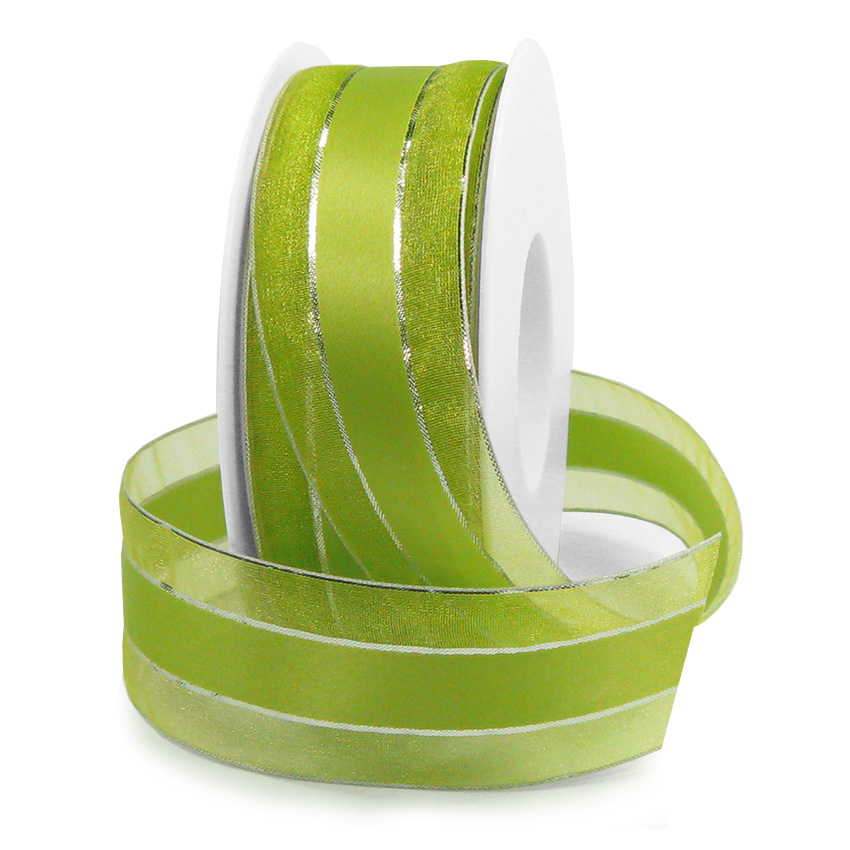 1210938037 Dekorband-SHINY, lindgrün-silber: 38mm breit / 25m-Rolle