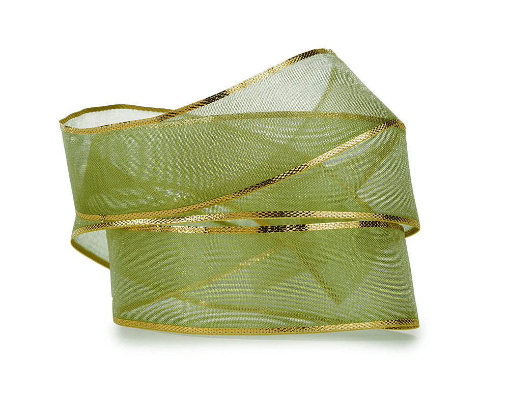 65312557-2 Organzaband-Magic: Lindgrün-Gold, 25m-Rolle - 25mm breit