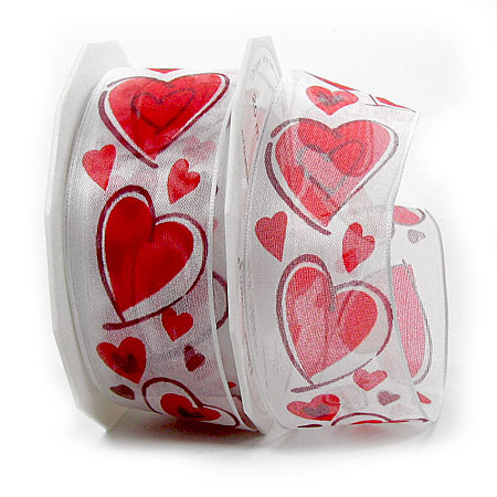 Herzband-SWEET HEART: 40mm breit / 20m-Rolle, mit Drahtkante