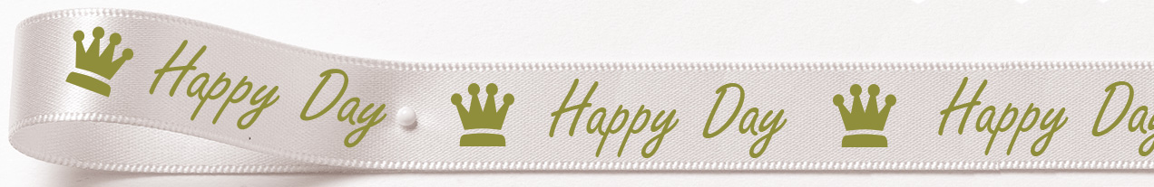 Satinband "Happy Day": 15mm breit / 25m-Rolle: weiss (001)