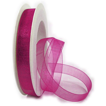 Organzaband-CHIFFON, fuchsia: 15mm breit / 50m-Rolle, mit feiner Webkante.