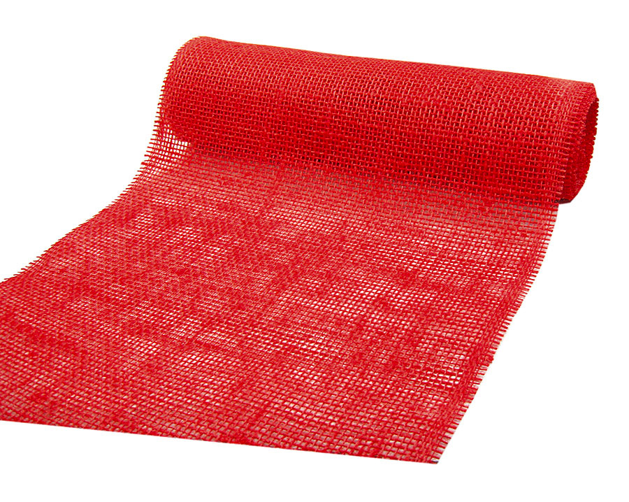 2200123-1 DEKOR-Jute - Tischläufer: 300mm breit / 10m-Rolle, rot.