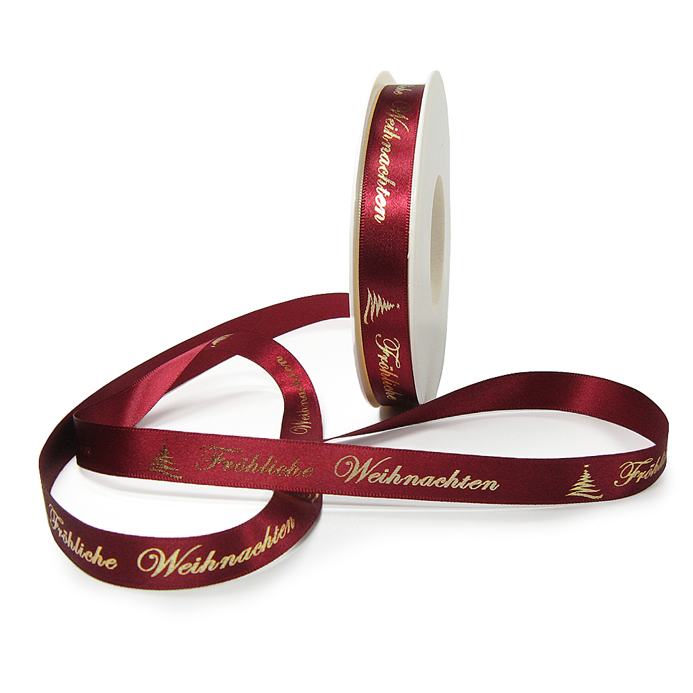 WB-1210015043hg Weihnachtsband-Satin-15mm breit/25m Rolle, weinrot, gold-hochglanz