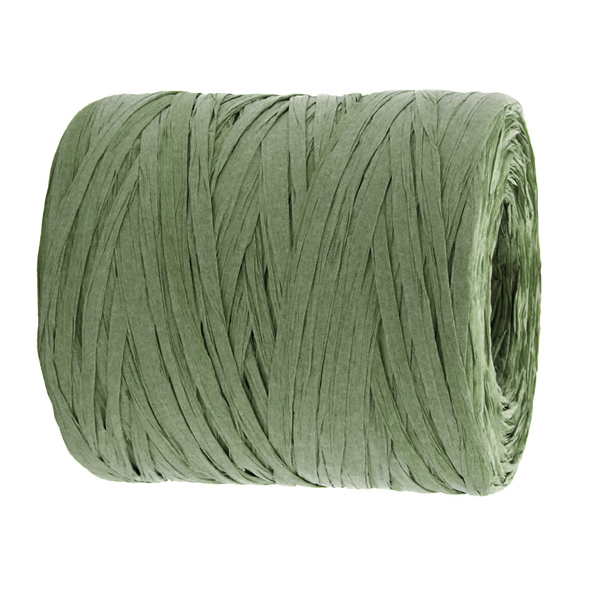 PAPER-RAFFIA-moosgruen-25 PAPER-Raffia-Bast, olivgrün: 5mm breit / 200m-Rolle
