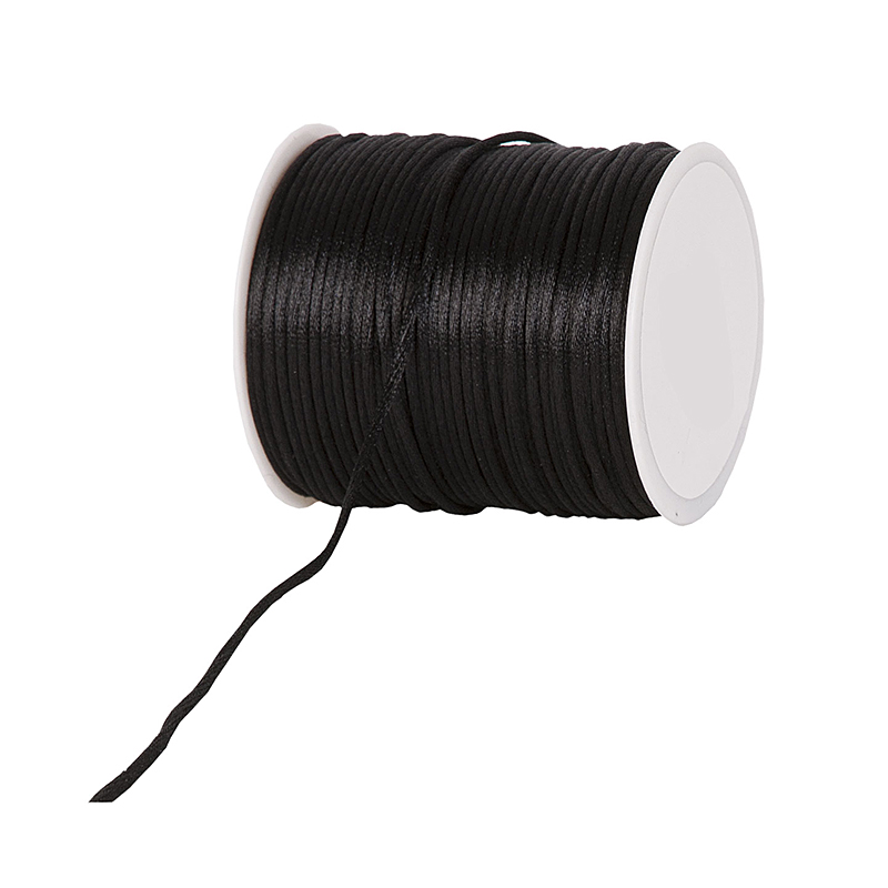 8SLC0409 Satinkordel-Seidenkordel: 3mm Ø breit / 100m-Rolle, schwarz