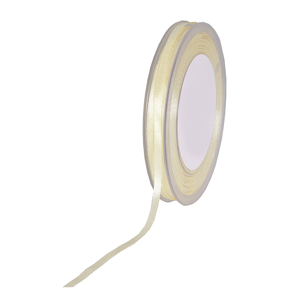 Satinband SIMPEL, creme: 3 mm breit / 50 Meter, mit einfacher schlichter Webkante.