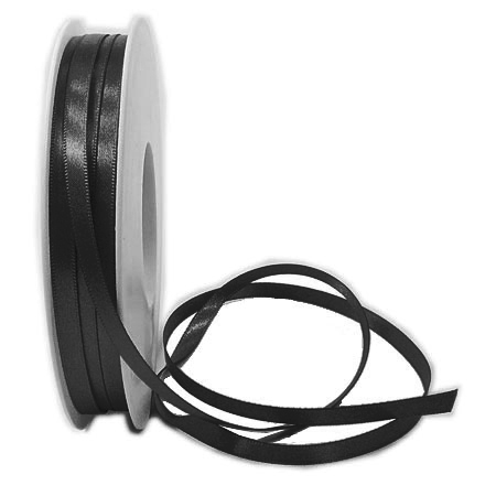 050-schwarz-6mm Satinband-SINFINITY, schwarz: 6mm breit / 50m-Rolle, mit feiner Webkante.