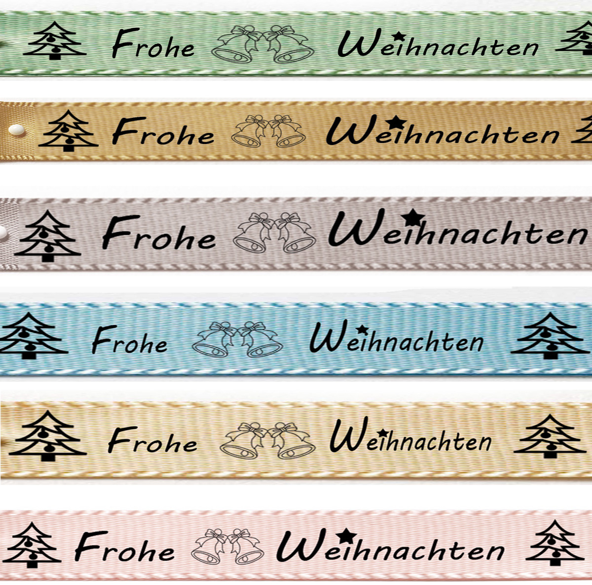 Weihnachtsband "Frohe Weihnachten"- Satin: 15mm breit / 25m Rolle - Farbauswahl