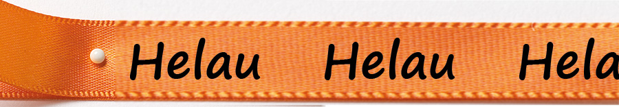 Karnevals-Satinband Helau: 15mm breit / 25m-Rolle: orange mit schwarzer Schrift