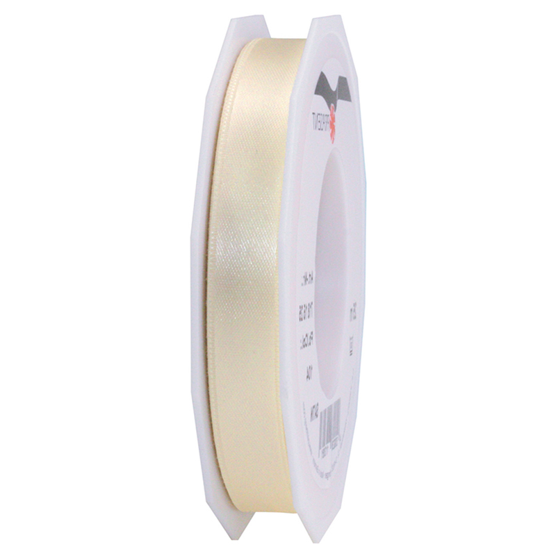 718-15-25-104-Satin Satinband-PRÄSENT, creme: 15mm breit / 25m-Rolle, mit feiner Webkante.