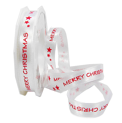 MERRY CHRISTMAS: 15mm breit / 20m-Rolle, weiss mit roter Schrift