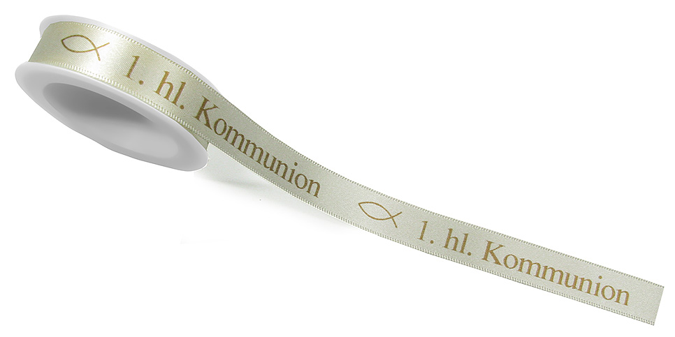 Kommunionsband "1. hl. Kommunion"- 15mm breit/25m Rolle