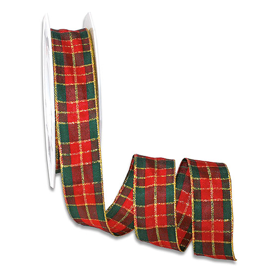 5732525609 Weihnachtsband - GLASGOW: 25mm breit / 25m-Rolle, rot-grün-gold