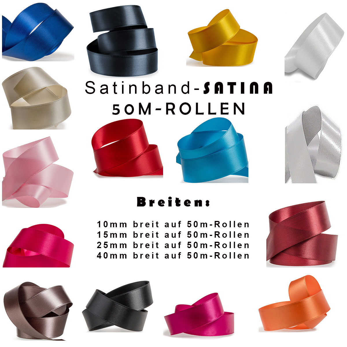 Satinband-SATINA Sonderlänge 50m-Rollen Breiten- und Farbauswahl