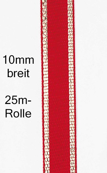 Beispiel: Satinband EASY mit Goldkante: 10mm breit / 25m-Rolle