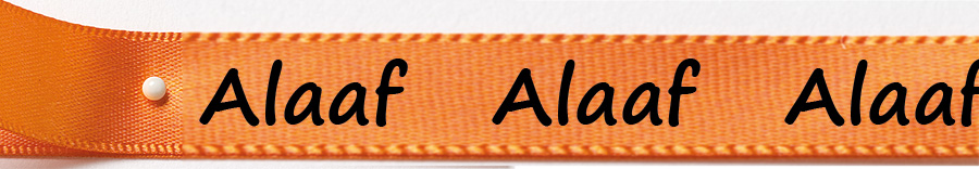 Karnevals-Satinband Alaaf: 15mm breit / 25m-Rolle: orange mit schwarzer Schrift