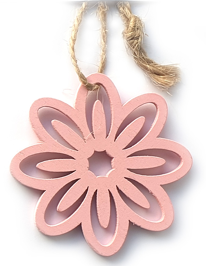 8H0021-50-rosa-neu Holz-Anhänger "BLUME", rosa: 5 cm x 5 cm zu 24 Stück im PE-Beutel