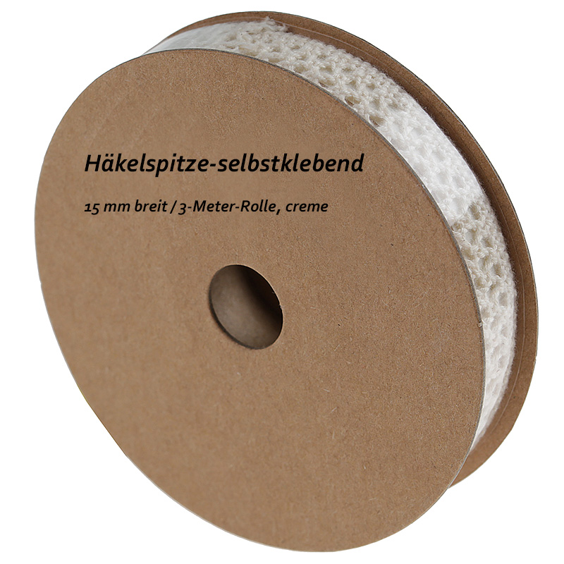 Häkelspitze-selbstklebend: 15mm breit / 3m-Rolle, creme