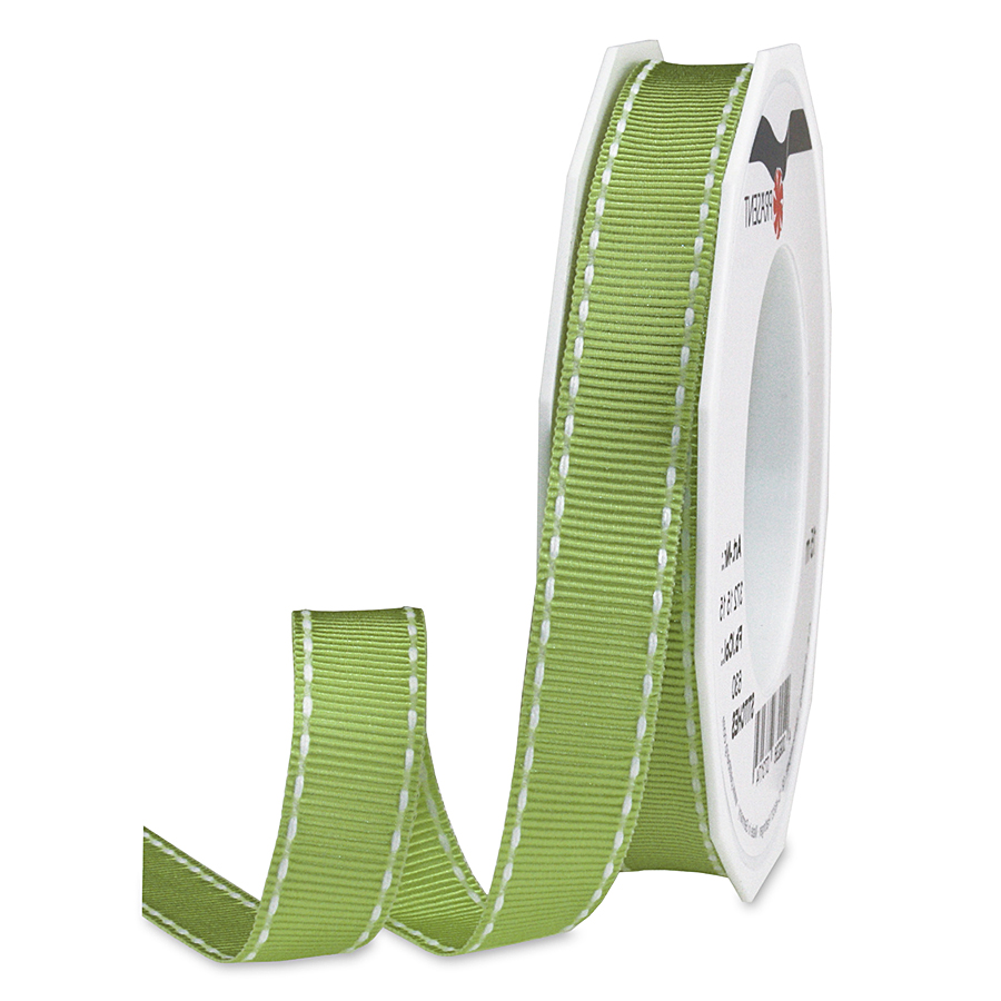 3721515630 Ripsband-STITCHES, 15mm breit / 15m-Rolle, hellgrün-weiss