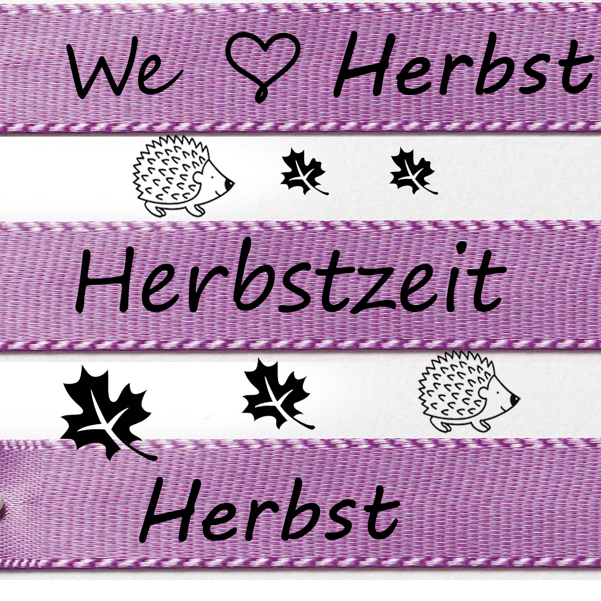 Herbstband aus Doppelsatinband lavendel mit Herbstmotiven 