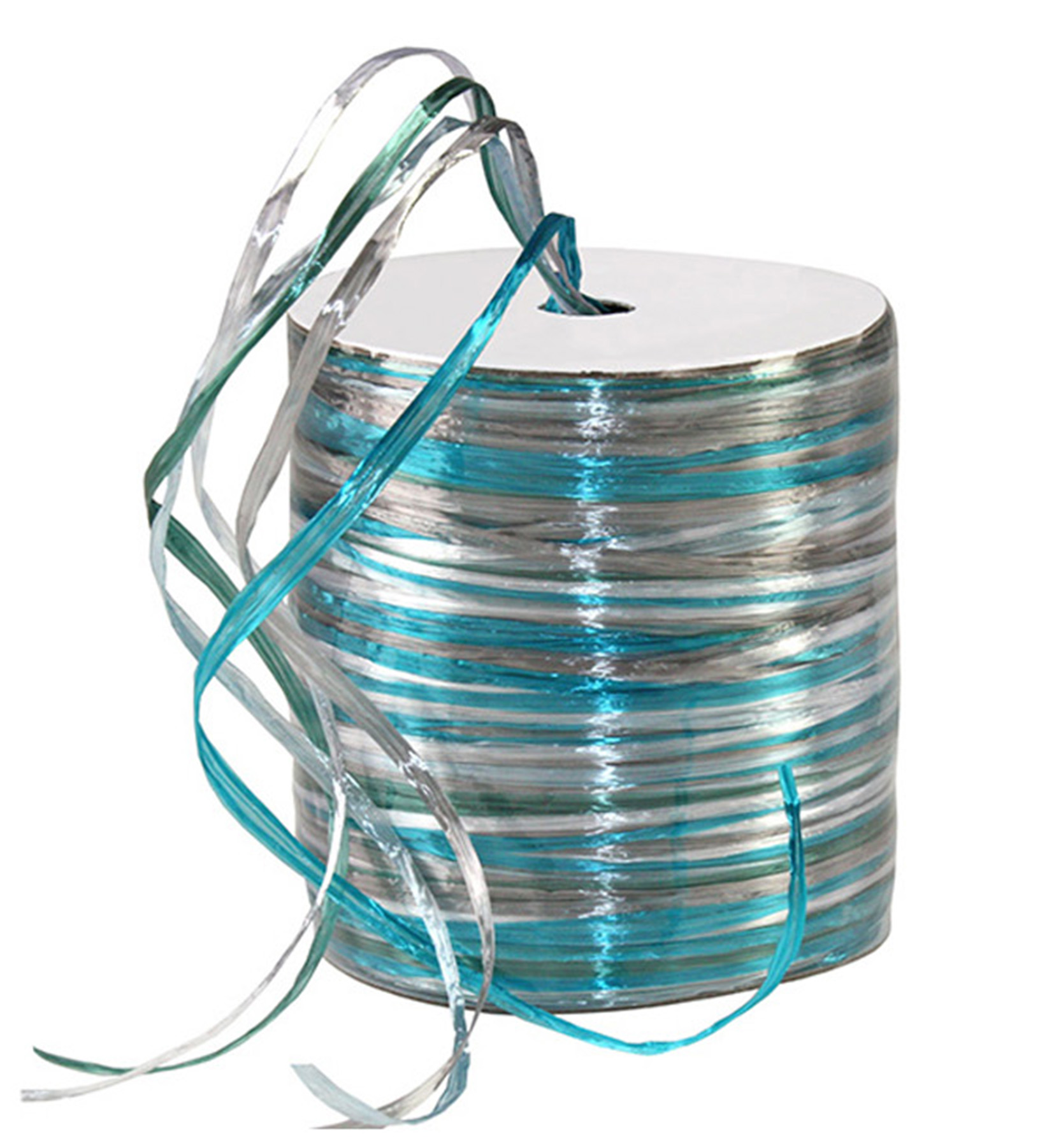 Raffia Pearl - blau-weiß-silber - 50m-Rolle