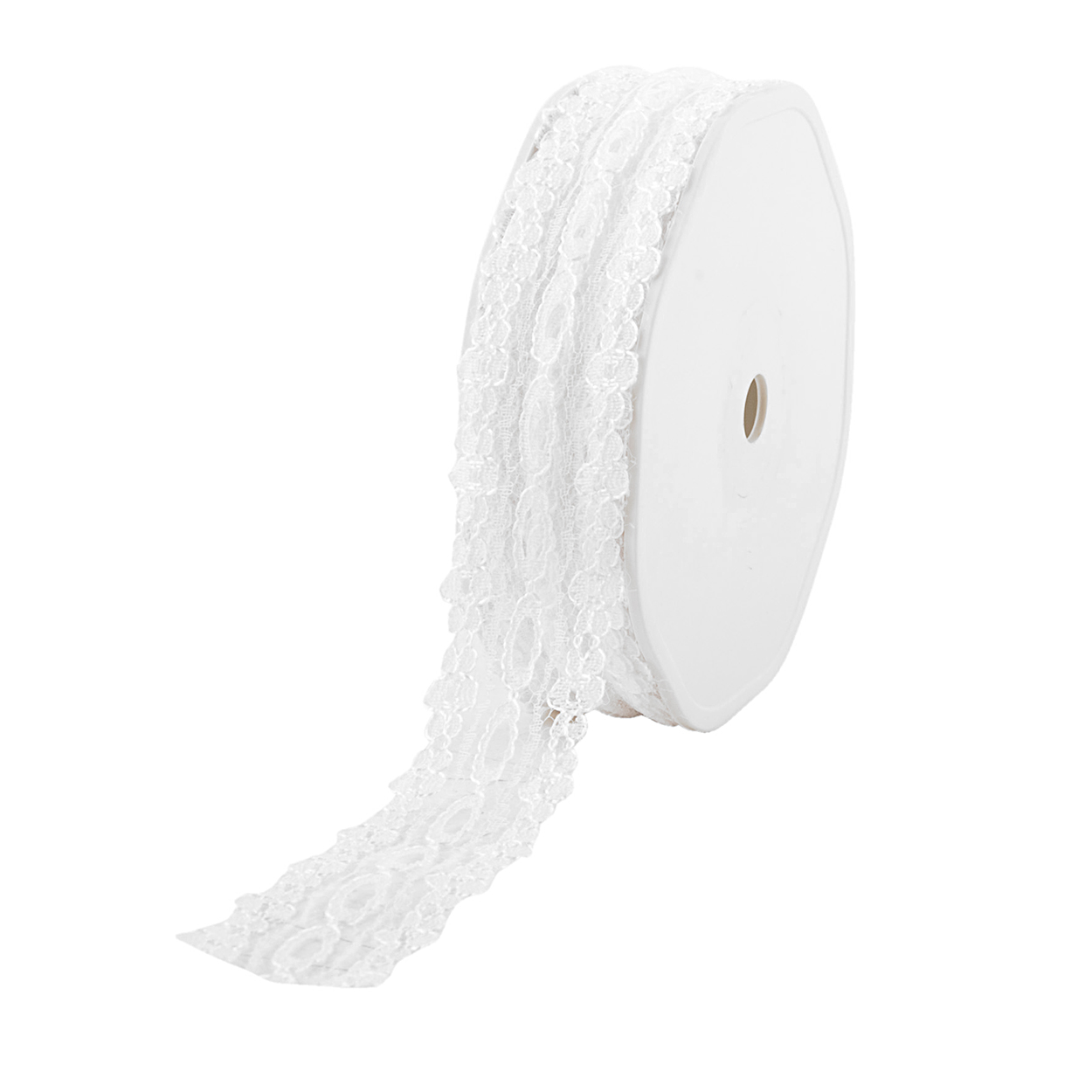 802082501 Häkelspitze-Blume: 25mm breit / 15m-Rolle, weiss