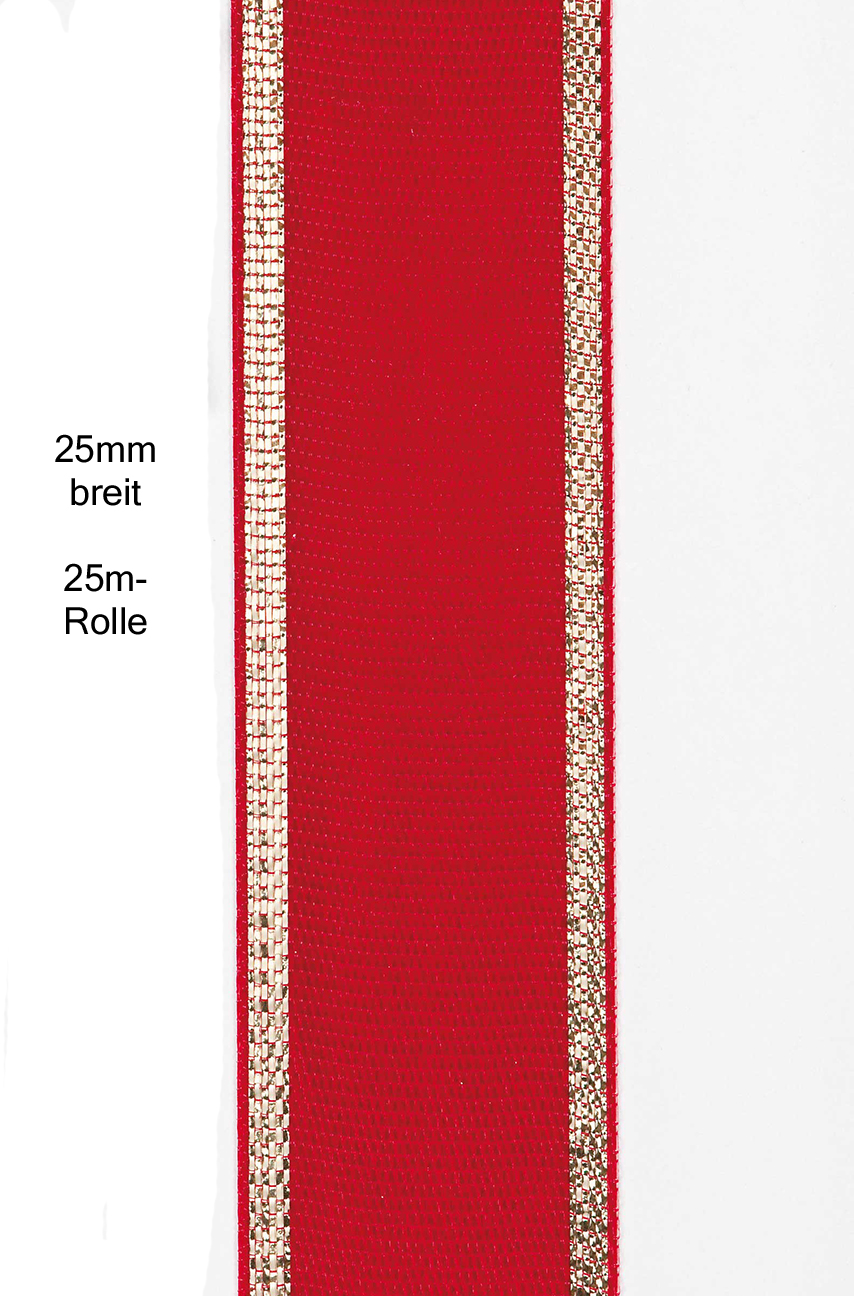 Beispiel: Satinband EASY mit Goldkante: 25mm breit / 25m-Rolle