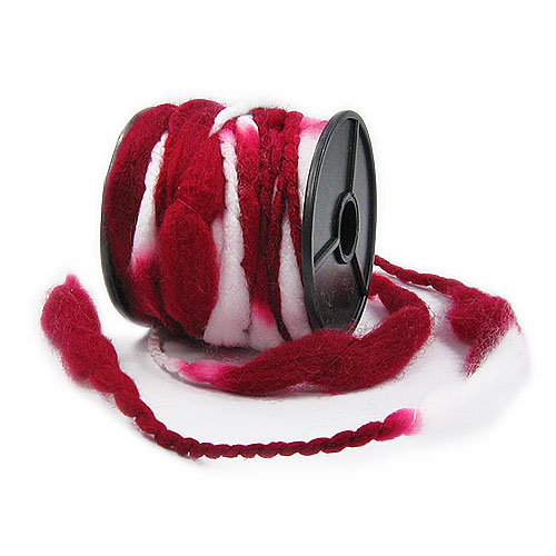 710112107 Filzkordel: Weinrot-Weiß - 12mm Ø breit / 10m-Rolle